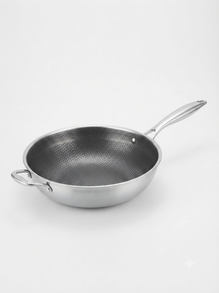 ماهیتابه وک استیل طرح زنبوری ۳۲ سانتی‌متری | خرید و قیمت ماهیتابه رژیمی ضد خش
