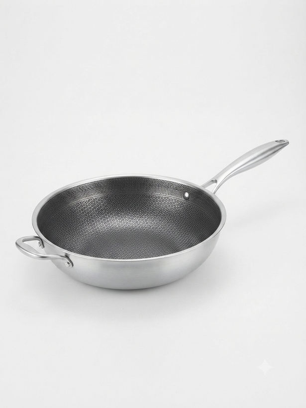 ماهیتابه وک استیل طرح زنبوری ۳۲ سانتیمتری | خرید و قیمت ماهیتابه رژیمی ضد خش